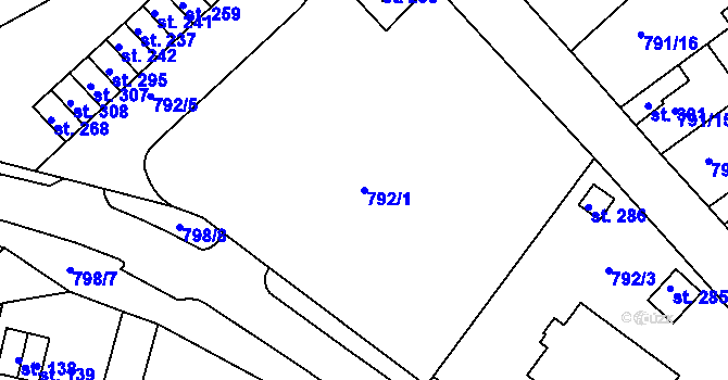 Parcela st. 792/1 v KÚ Znojmo-Hradiště, Katastrální mapa