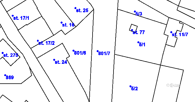 Parcela st. 801/7 v KÚ Znojmo-Hradiště, Katastrální mapa