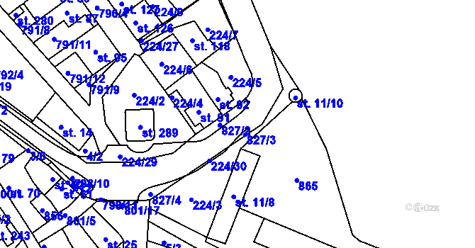 Parcela st. 827 v KÚ Znojmo-Hradiště, Katastrální mapa