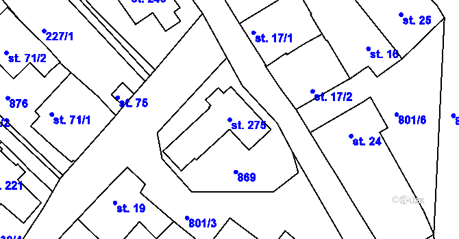 Parcela st. 275 v KÚ Znojmo-Hradiště, Katastrální mapa