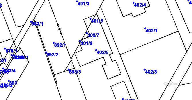 Parcela st. 402/5 v KÚ Znojmo-Louka, Katastrální mapa