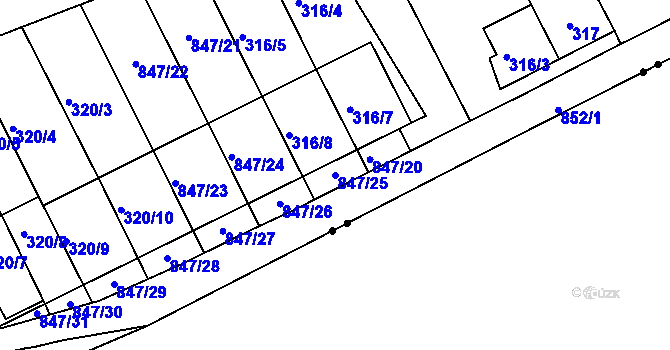 Parcela st. 847/25 v KÚ Znojmo-Louka, Katastrální mapa