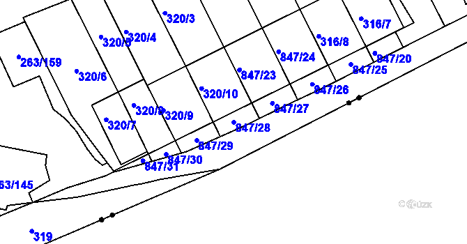 Parcela st. 847/28 v KÚ Znojmo-Louka, Katastrální mapa