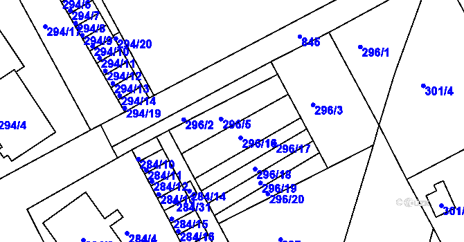 Parcela st. 296/14 v KÚ Znojmo-Louka, Katastrální mapa