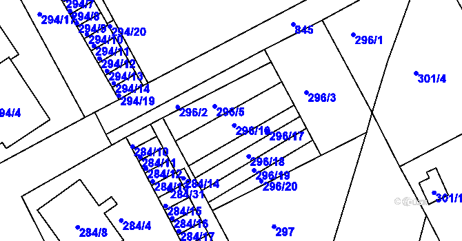 Parcela st. 296/15 v KÚ Znojmo-Louka, Katastrální mapa