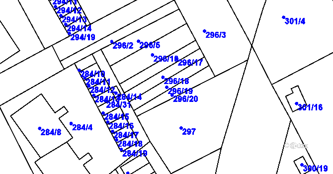 Parcela st. 296/19 v KÚ Znojmo-Louka, Katastrální mapa