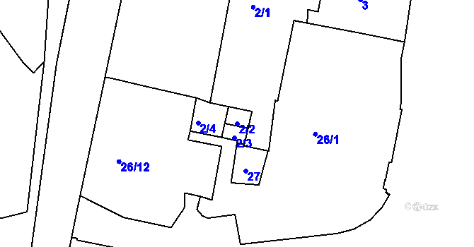 Parcela st. 2/2 v KÚ Znojmo-Louka, Katastrální mapa