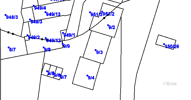 Parcela st. 9/3 v KÚ Znojmo-Louka, Katastrální mapa