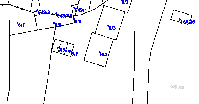 Parcela st. 9/4 v KÚ Znojmo-Louka, Katastrální mapa