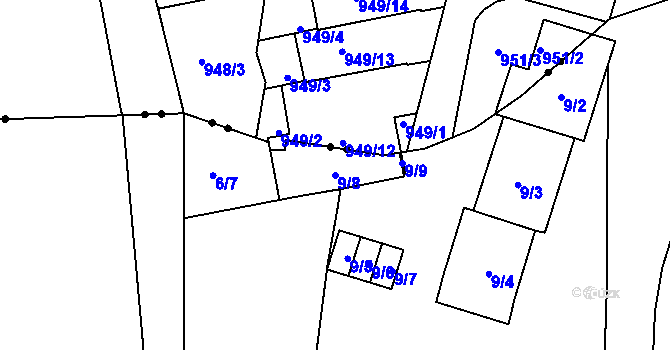 Parcela st. 9/8 v KÚ Znojmo-Louka, Katastrální mapa