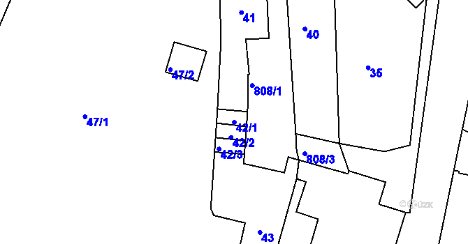 Parcela st. 42/1 v KÚ Znojmo-Louka, Katastrální mapa