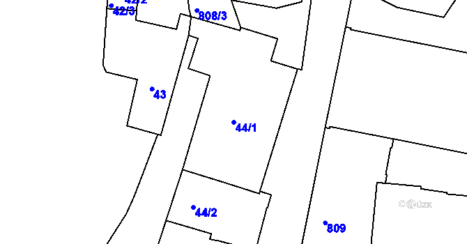 Parcela st. 44/1 v KÚ Znojmo-Louka, Katastrální mapa