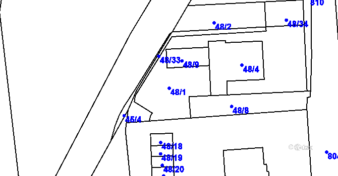 Parcela st. 48/1 v KÚ Znojmo-Louka, Katastrální mapa