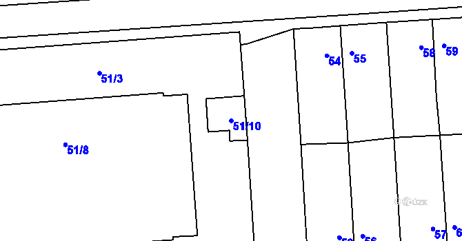 Parcela st. 51/10 v KÚ Znojmo-Louka, Katastrální mapa