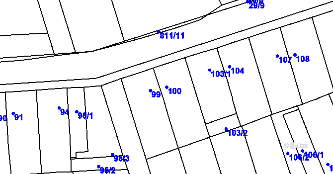 Parcela st. 100 v KÚ Znojmo-Louka, Katastrální mapa