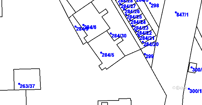 Parcela st. 284/5 v KÚ Znojmo-Louka, Katastrální mapa