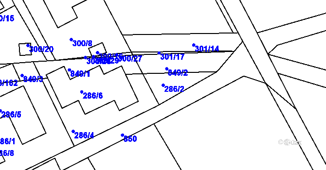 Parcela st. 286/2 v KÚ Znojmo-Louka, Katastrální mapa