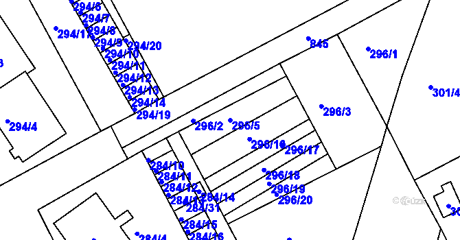 Parcela st. 296/5 v KÚ Znojmo-Louka, Katastrální mapa
