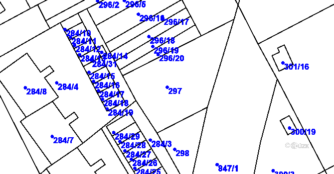 Parcela st. 297 v KÚ Znojmo-Louka, Katastrální mapa