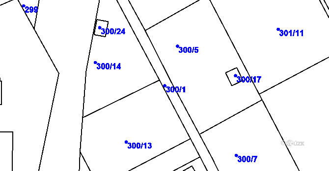 Parcela st. 300/1 v KÚ Znojmo-Louka, Katastrální mapa