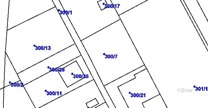 Parcela st. 300/7 v KÚ Znojmo-Louka, Katastrální mapa