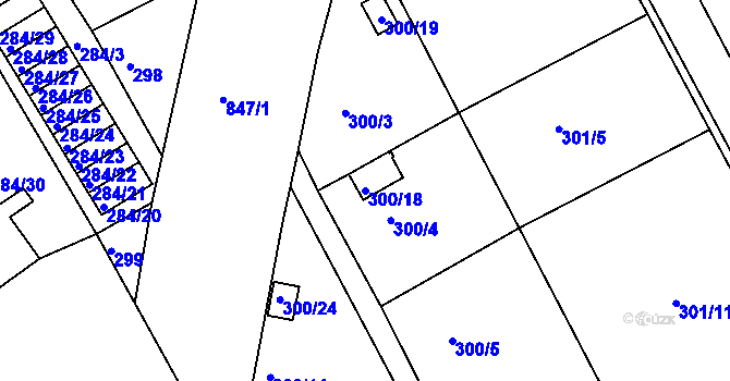 Parcela st. 300/18 v KÚ Znojmo-Louka, Katastrální mapa