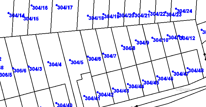 Parcela st. 304/7 v KÚ Znojmo-Louka, Katastrální mapa