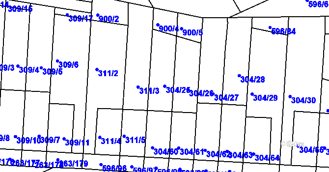 Parcela st. 304/25 v KÚ Znojmo-Louka, Katastrální mapa