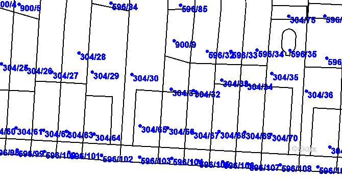 Parcela st. 304/31 v KÚ Znojmo-Louka, Katastrální mapa