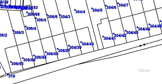 Parcela st. 304/40 v KÚ Znojmo-Louka, Katastrální mapa