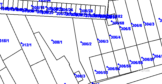 Parcela st. 306/2 v KÚ Znojmo-Louka, Katastrální mapa