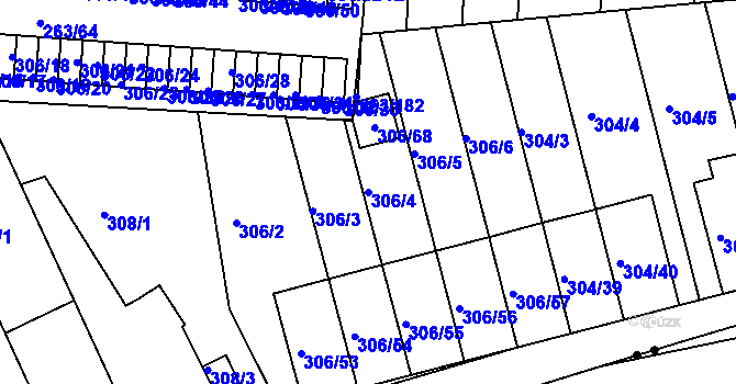 Parcela st. 306/4 v KÚ Znojmo-Louka, Katastrální mapa