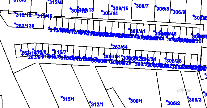 Parcela st. 306/18 v KÚ Znojmo-Louka, Katastrální mapa
