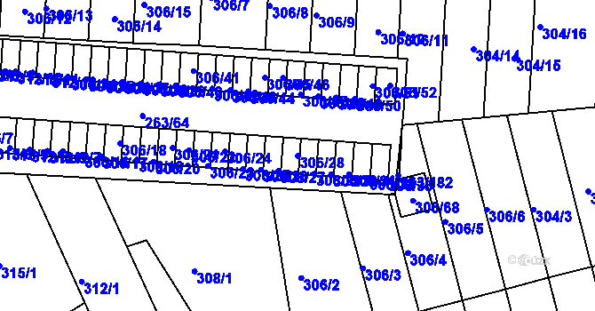 Parcela st. 306/28 v KÚ Znojmo-Louka, Katastrální mapa