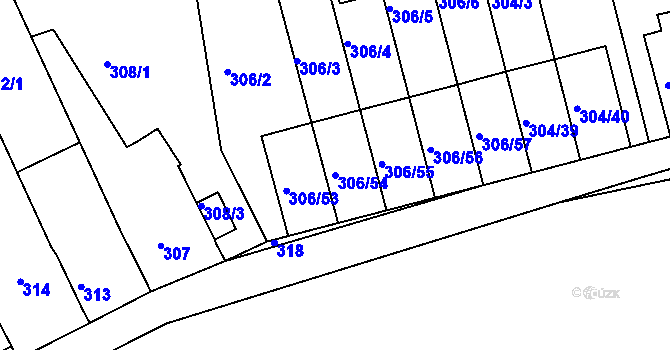 Parcela st. 306/54 v KÚ Znojmo-Louka, Katastrální mapa