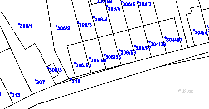 Parcela st. 306/55 v KÚ Znojmo-Louka, Katastrální mapa