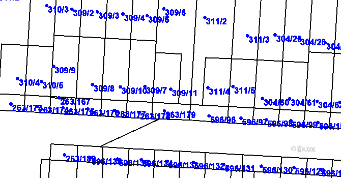 Parcela st. 309/11 v KÚ Znojmo-Louka, Katastrální mapa