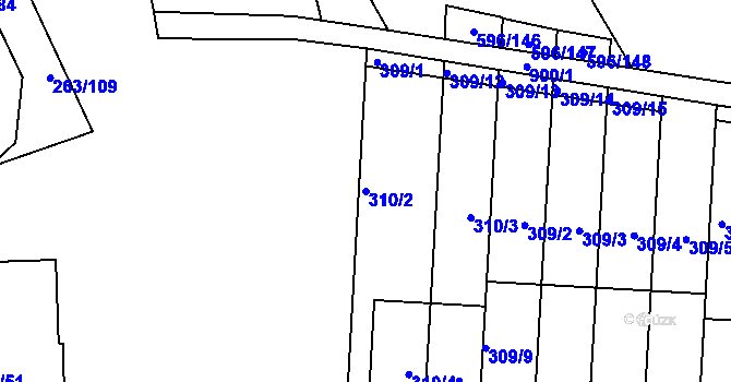 Parcela st. 310/2 v KÚ Znojmo-Louka, Katastrální mapa