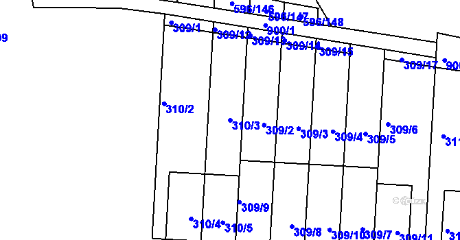 Parcela st. 310/3 v KÚ Znojmo-Louka, Katastrální mapa