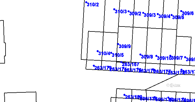 Parcela st. 310/4 v KÚ Znojmo-Louka, Katastrální mapa