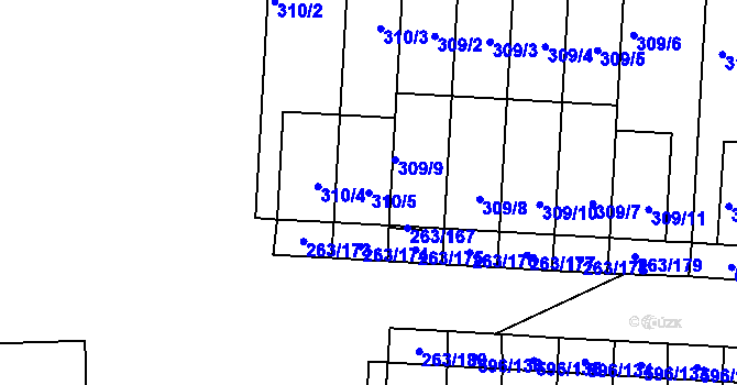Parcela st. 310/5 v KÚ Znojmo-Louka, Katastrální mapa