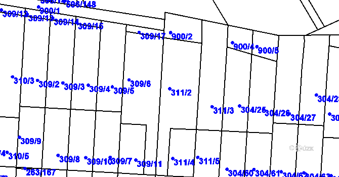 Parcela st. 311/2 v KÚ Znojmo-Louka, Katastrální mapa