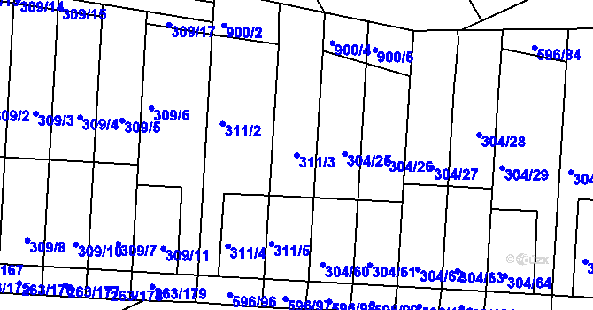 Parcela st. 311/3 v KÚ Znojmo-Louka, Katastrální mapa