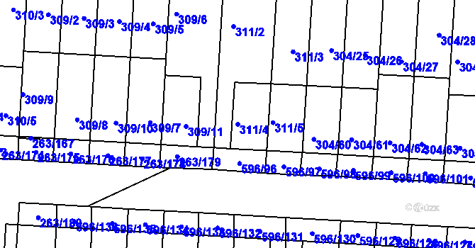 Parcela st. 311/4 v KÚ Znojmo-Louka, Katastrální mapa