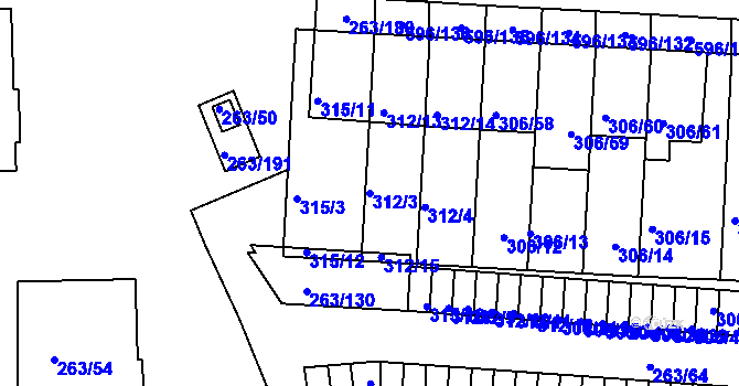 Parcela st. 312/3 v KÚ Znojmo-Louka, Katastrální mapa