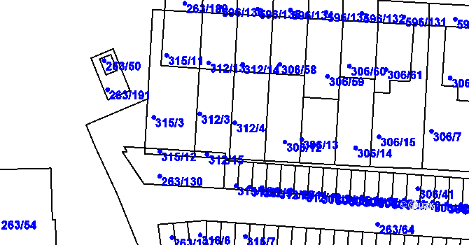 Parcela st. 312/4 v KÚ Znojmo-Louka, Katastrální mapa