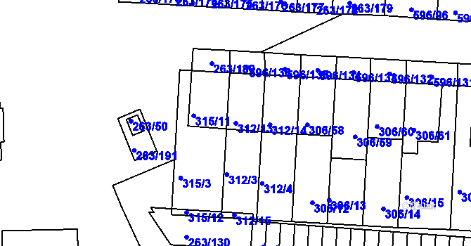 Parcela st. 312/13 v KÚ Znojmo-Louka, Katastrální mapa
