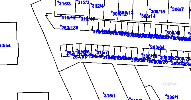 Parcela st. 315/7 v KÚ Znojmo-Louka, Katastrální mapa
