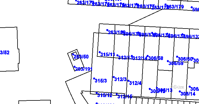 Parcela st. 315/11 v KÚ Znojmo-Louka, Katastrální mapa