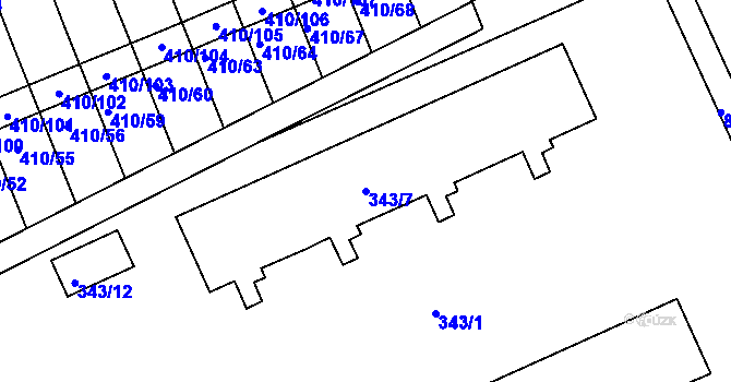 Parcela st. 343/7 v KÚ Znojmo-Louka, Katastrální mapa